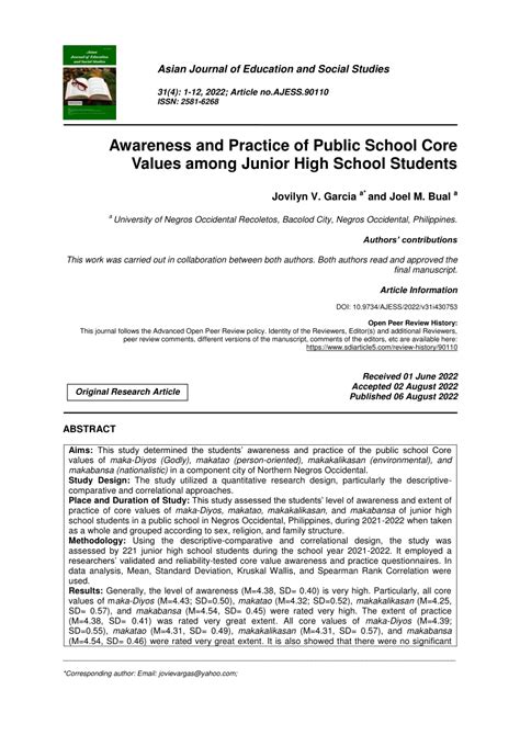 (PDF) Awareness and Practice of Public School Core  .
